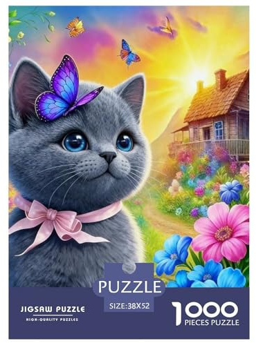 Puzzle Chat Bleu Russe 1000 Pièces pour Enfants Et Adultes, Jeu Ludique Et Instructif, Casse-tête Buisson Fleuri, DéCoration, Idée Cadeau 52x38cm/1000pcs