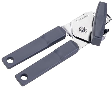 Fackelmann Dosenöffner – 190 5,5 x 4,5 cm in Aschgrau/Schwarz mit ergonomischem Drehknopf, verchromter Mechanik und ABS Griff, für Rechtshänger geeignet, Reinigung per Hand