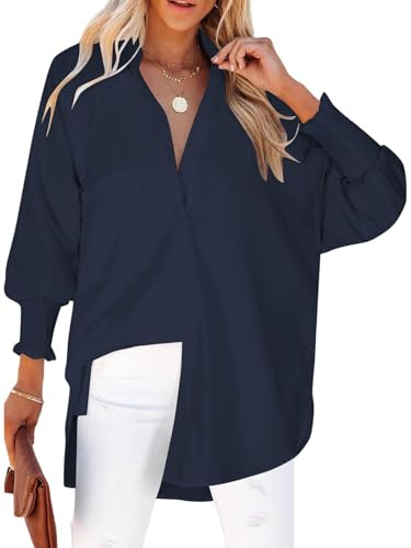 Cuptacc Bluse Damen Elegant V Ausschnitt Langarm Knöpfen Blusen Damen Gestreifte Brusttasche Oberteile