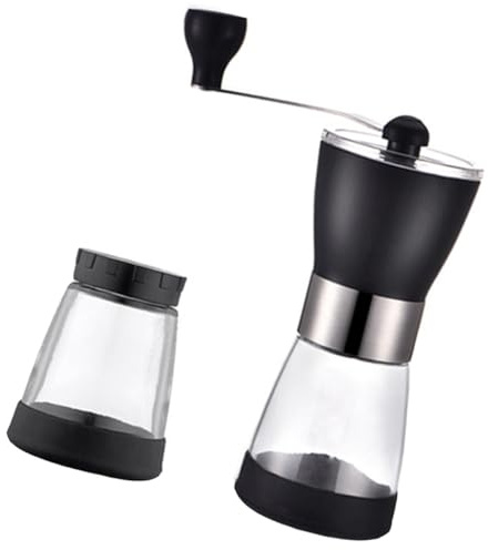 JECOMPRIS Molinillo de Café Manual Portátil Muelas Cerámicas y Depósito de Vidrio Hermético, Molino de Café para Hogar y Cocina, Herramienta de Molienda sin Calor, Acero Inoxidable