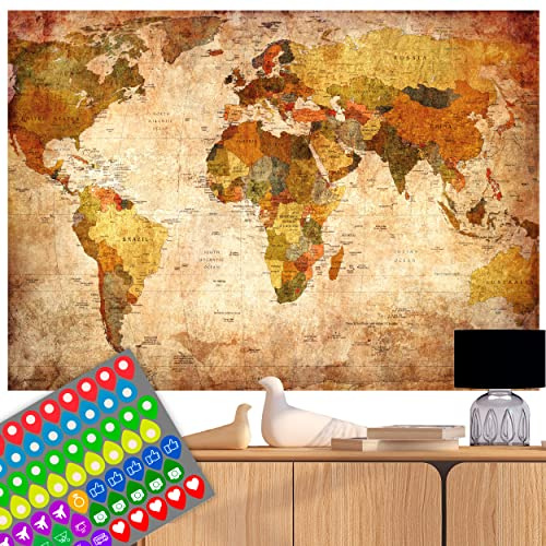decomonkey Weltkarte Vintage Poster beidseitig bedruckt, 140x100 cm, XXL | Retro, Worldmap, laminiert, 2 antike Weltkarten im Riesenformat, Welt Atlas, Karte