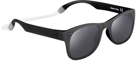 ROSHAMBO Unbreakable Black Bueller Square Sunglasses - Italian Made Polarized for Unisex Toddlers 2-4 Years - BPA Free with Strap + Accessories - USA Assembled
