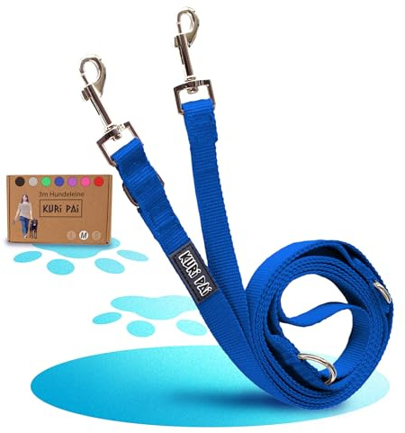 KURI PAI® Komfortable Hundeleine 3m | Verstellbare Hundeleine mittelgroße Hunde | Bambusviskose | Strapazierfähig und weich | Perfekt für alltägliche Spaziergänge | M (2.0cm Breit) - Blau