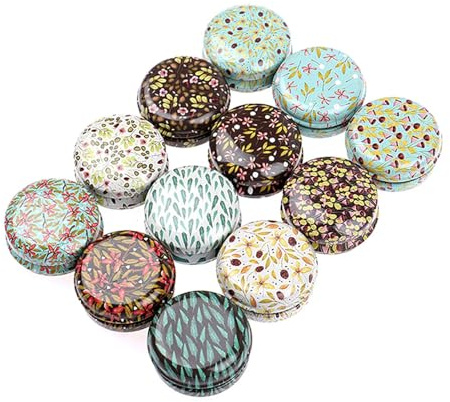 Rarapop 12 Pack Reusable Mini Round Tinplate Candle Tin Jars with Lids, 20ml Small Vintage Travel Tin Cans Refillable Empty Container Bottle for Lip Balm, Salve, Eye Shadow, Powder