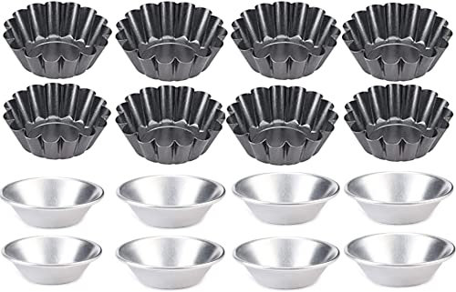 16 Pcs di Stampi di Crostate di Uova, Antiaderenti Forme per Crostatine, Riutilizzabile Stampo Crostata Cupcake Formine per Muffin, Stampo per Torta Cupcake, Stampi per budini, Dessert, Gelato