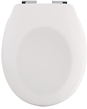 Spirella Premium Toilettendeckel oval Klodeckel mit matten Finish und Softclose Absenkautomatik. Antibakterielle Klobrille aus Duroplast und rostfreiem Edelstahl-Weiß, Thermo hart ABS, White