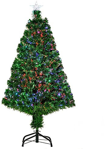 HOMCOM Weihnachtsbaum 1,2 m Christbaum Kunsttanne 130 Äste mit LED-Lichtern Anti-Rutsch-Pads zerlegbar Glasfaser-Farbwechsler PVC Metall Grün 60 x 60 x 120 cm