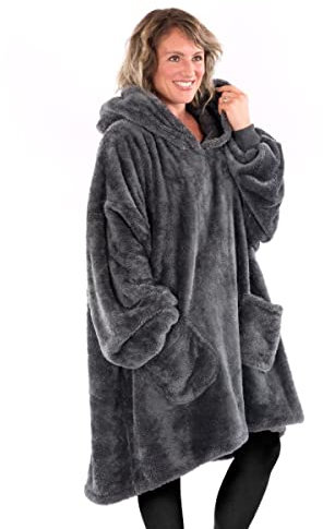 Snug Rug Schiefergrau Tragbare Decke Hoodie – Decke mit Ärmel Sherpa Fleece Erwachsene Pullover Kapuzenpullover Weich Bequem Übergroße Decken mit Armärmeln