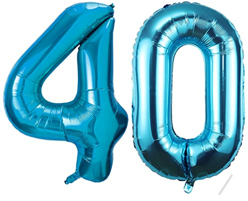 Ballonger för 40-årsdagen, blå - 101 cm ballong nummer 40, uppblåsbar i folie-dekorationer för en man, kvinnas födelsedag- flyga med helium