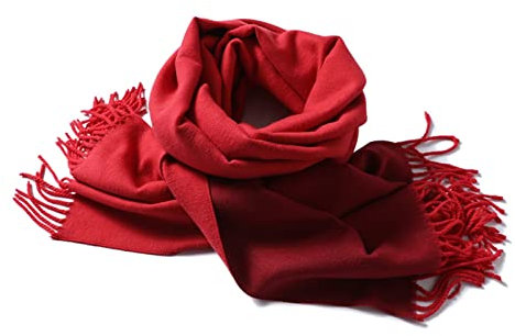 Whoiy Cashmere Schal Herren, Xxl Schal Damen Doppelt Einfarbig mit Quaste Rot 200X65cm Warmer Winterschal-Poncho