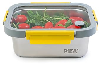 Pika - Boite alimentaire en inox et couvercle en verre trempé – Hermétique et légère – Compatible micro-ondes, four, congélateur – MetalShock (1200 ml)