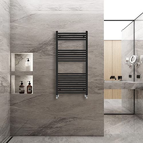 Warmehaus Straight Heated Towel Rail Radiator Ladder Black 1200x600mm | Central Heating Radiators for Bathroom Kitchen, Wall Mounted Vertical Warmer, 22mm Tube, Premium Mild Steel, Small