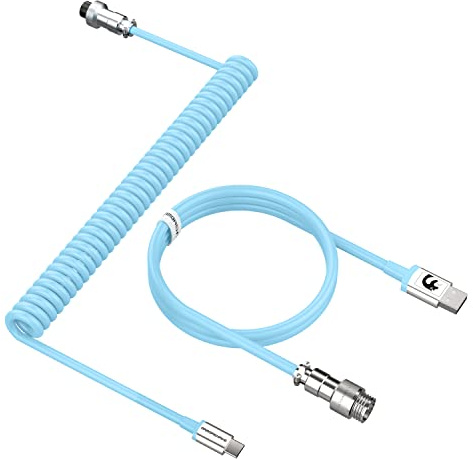 MAMBASNAKE C01 Spiral Tastaturkabel, 8000Hz Coiled USB C Kabel-Blau | für Gaming Mechanische Tastatur, HyperSpeed Typ C auf USB-A Aviator Kabel, Abnehmbarem Metall Luftfahrtstecker, für PC/Phone