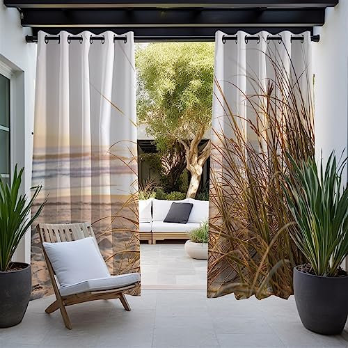 BESTORI Outdoor Vorhang Wetterfest, Wasserdicht Sichtschutz 3D Outdoor Gardine mit Ösen Blickdicht UVschutz Sonnenschutz Vorhang für Balkon Garten Patio, 2 Stück, 132x213cm