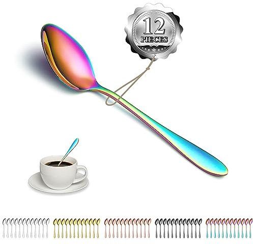Kyraton Regenbogen Teelöffel 12 Stück 14 cm Edelstahl bunte Titanbeschichtung Kaffeelöffel, Dessertlöffel, Eislöffel, Löffel Besteck