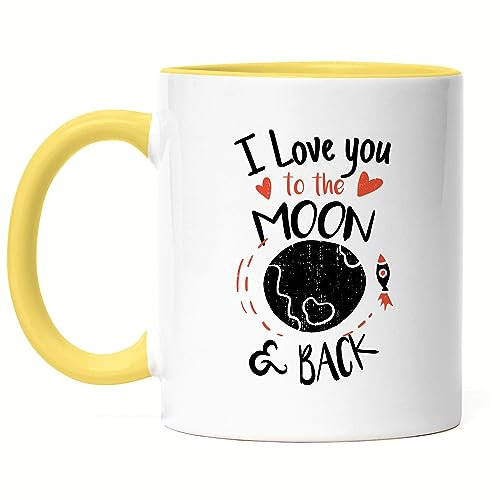 Hey!Print I Love You To The Moon and Back Tasse Gelb Liebeserklärung Liebesbeweis Unendliche Liebe Verliebt Herzblatt