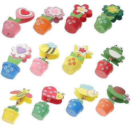Warmhm 12 Stück Memo-Clips Aus Holz Für Blumentöpfe Entzückende Cartoon-Blumen Zum Dekorieren Von Fotohaltern Tischbildhaltern Für Bankette Zufälliger Stil