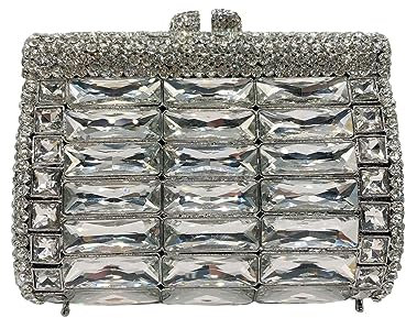 GSYPS Glänzende Strass-Abend-Clutch-Handtasche, elegante Kristall-Box, Geldbörse für Hochzeit, Party, Abschlussball, silber