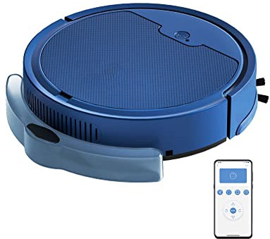 Aoun Robot Aspirateur Et Serpillière Tout en Un, Aspirateur Robot 2 en 1 avec Réservoir d'eau Et Poubelle, 2000pa Aspiration, Aspirateur Robotique Puissant pour Maison, Bureau, Tapis Bois Dur (Bleu)