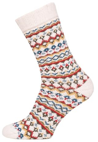 HomeOfSocks Ein Paar Bunte Jacquard Muster Wollsocken Für Damen Und Herren Weiche Dicke Kuschelsocken Hyggelig Warm Mit 45% Wolle | White Gr. 39-42