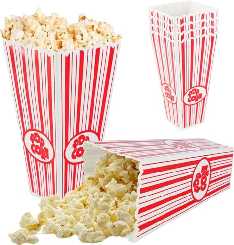 4 Pack Reusable Popcorn Containers, Each Box Holds 60g of Popcorn Classic Striped Random Colours Holders Ideal for Family Movie Nights, Home Cinema Snack Boxes