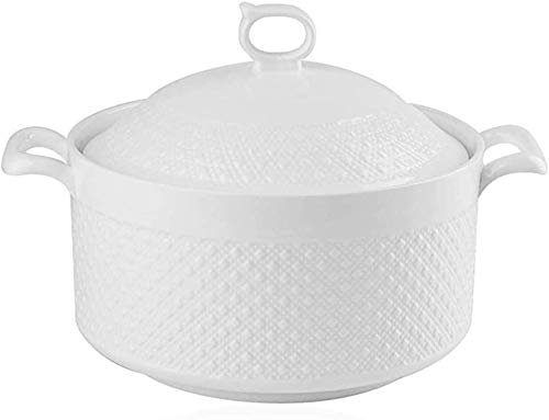 CVNIMV Casserole round Pure Ceramic Pan,Double Handle Clay Pot Oven,Ceramic Heat-Resistant Cookware for Gift Box Casserole Dish/White/8 inch (White 8 inch)