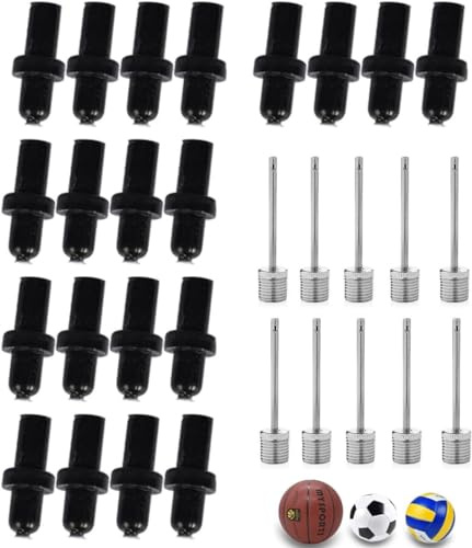 Theaque 30 Pack Basketball Pump Needles Air Inflation Needle Adapter Inflating Valve Nozzle Kit Replacement for Football Soccer Sports Ball Volleyball Rugby Match Ball Leak Repair