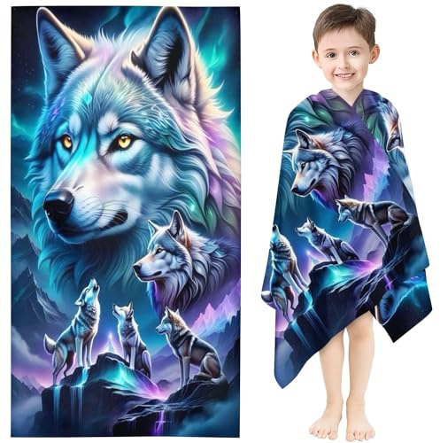 Qiqumax Wolf Strandtuch 90x180 cm Badetuch Tier Wolf Strandlaken Handtücher 50x100cm Für Fitness Sauna Wolf Badetuch Groß 100x200cm Microfaser Handtücher Handtuch (1,100 x 200 cm)