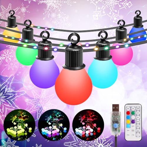 ECOWHO Coloured Festoon Lights Outdoor - 100 LED 41Ft Garden Lights Mains Powered 12 Modes with Remote Timer, IP65 Waterproof G40 LED Bulbs Shatterproof USB for Christmas Patio Party