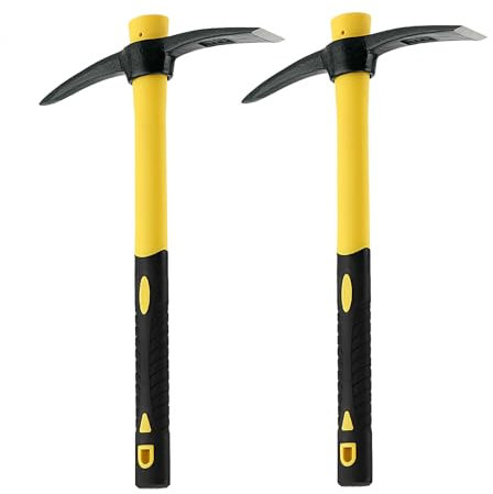 NAMYEUT 2 Stück 38cm Spitzhacke Groß, Garten Pickaxe mit Fiberglas Griff, Kreuzhacke Garten Hacke Mattock Handhacke für Gartenarbeit, Umgraben, Unkraut jäten, Erkunden, Camping