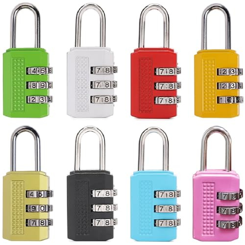 Kellegour 8 Piezas Candado de Combinación 3 Digitos,Candados de Código de Número,Candados con Combinacion,Candado Combinacion Taquilla para Maletas,Maletas Viaje,Casilleros y Candados de Equipaje