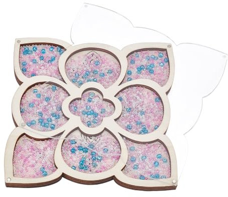 PH PandaHall Blume Perle Aufbewahrungsbehälter Holzperlenbox mit Deckel und Nadel-Magnet-Perlenablage Magnet Deckel Blume Design Beadwork Accessoire Sorter Container für Schmuckherstellung, 15x15 cm