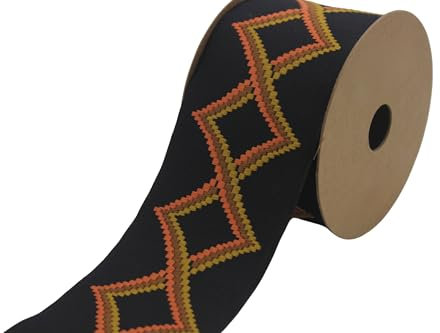 V7 201 Vorhangband, 4,7 m Spule, 6,8 cm, Schwarz / Orange, geometrisch, bestickt, Jacquard-Band für Ihre Vorhänge, Gardinen, Gardinenband