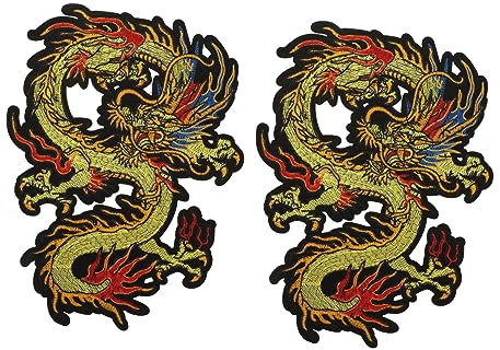 KONTONTY Drache Aufkleber Für Kleider 2 Stück Stickerei-patches Mit Drachenmuster Bügelapplikation Stickaufnäher Kleidungsaufnäher