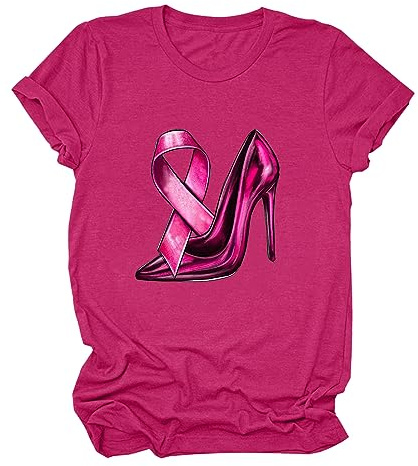 QIUhhpuy Cancer du Sein Octobre Rose T-Shirt Femme, Ruban Rose de Sensibilisation au Cancer du Sein d'Octobre, Tshirt Femme Grande Taille Sexy Tee Shirt