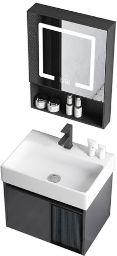 Lave Main d'angle, Vasque d'angle Suspendu, Meuble Lave-Mains D’Angle, avec Robinet, avec Robinet Et Drain, Cabinet De Rangement, pour Petit Espace(60cm)