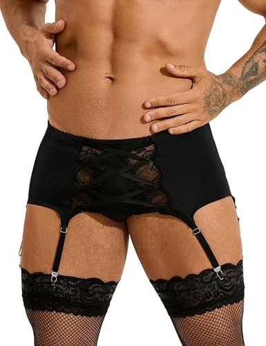 comeondear Giarrettiera Uomo Reggicalze con 6 Clip Nero,M