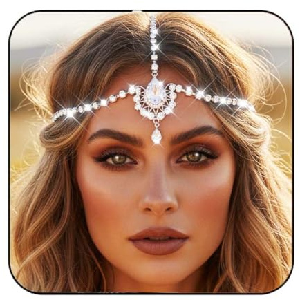 Reaky Chaîne de tête dorée en strass pour femme (Argent, taille unique)