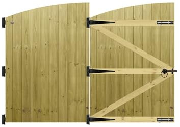 Premier Garden Supplies Made to Measure Tongue & Groove Semi-Braced Arch Top Driveway Gates for Measurements Height 4ft - 5ft (120-150cm) x Width: 183cm - 213cm +450mm Hinge Ring Latch Kit