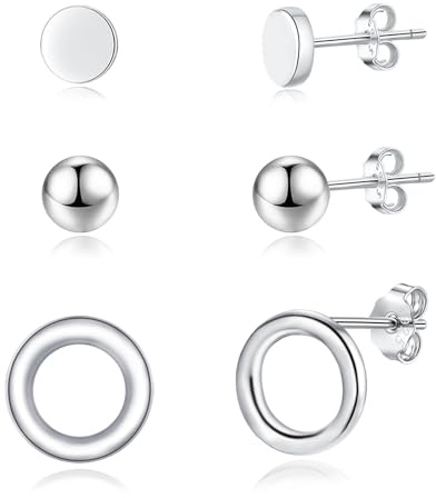 Loutade Ohrstecker Silber 925, 3 Paare 925 Sterling Silber Damen Ohrstecker Set, Hypoallergen Ohrringe Silber 925 Ohrstecker für Mehrere Ohrlöcher (Kreis,Kugel,Scheibe) Geschenke für Männer Frauen