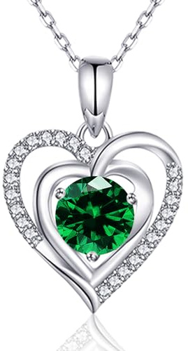 immobird Halskette Damen Geburtsstein Kette 925 Sterling Silber Herz Anhänger Halskette für Frauen Klassisch Schmuck Geschenk für Damen Freundin