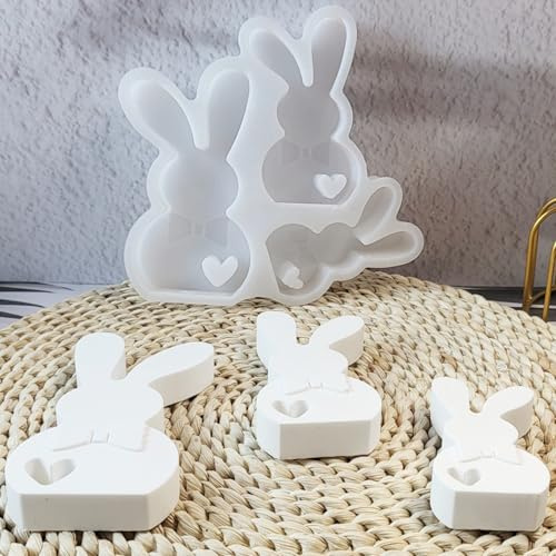 lurora2021 Silikonform Ostern Hase Silikonformen Gießformen Ostern DIY Hasen 3D Kaninchen Gießform Ostern für DIY Osterdeko Handwerk, Gips, Sojawachs Kerzen