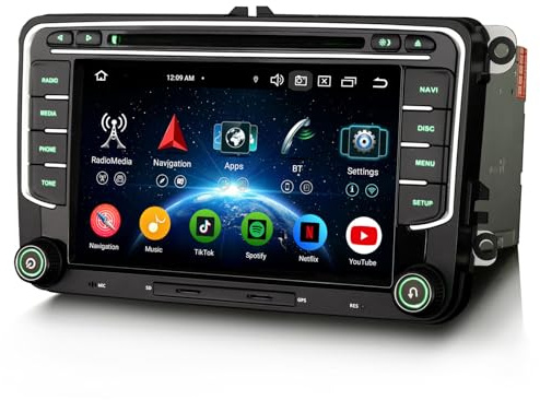 Erisin 8-Core 4GO+64GO Android 14 DVD bilradio GPS för VW Crafter Amarok Caddy Polo ŠKODA Yeti Transporter T6 7 tum trådlös bluetooth-pekskärm CarPlay Android Auto FM Radio DSP wifi Canbus