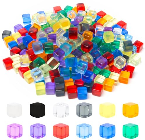 Sxutop 240 Pezzi Dadi a Sei Lati 8 mm Multicolor Cubi Acrilici Trasparenti Perline Senza Fori in 12 Colori Con Borsa con Coulisse per Giochi da Tavolo, Apprendimento, Artigianato e Hobby