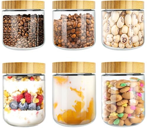 6 Piezas Tarros de Vidrio para Avena Durante la Noche, Tarros de Cristal con Tapa para Avena, Tarros de Avena con Tapas, Frascos de Vidrio, Tarros de Cristal Herméticos para Yogur Frutas, 300/500 ml