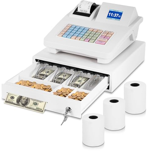 MXBAOHENG Cash Register Electronic Smart Till with Check Slot and Split Design Money Drawer No WiFi Plug Play for Small Business Shop Retail Hospitality