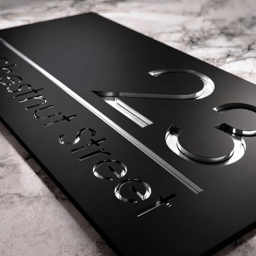 House Numbers Plaques Door Plaques Door Number For Wall House Floating House Sign Laser Cut Floating House Sign (Matt Black & Silver Text)