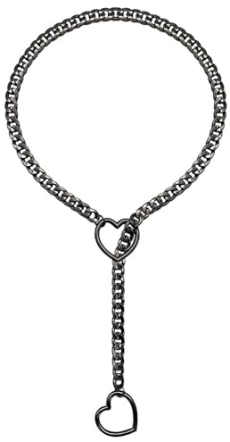 Choker Necklaces for Women,Stainless Steel Slip Chain Necklace Choker Love Heart Charms,Punk Rock Cuban Long Chain Collar Pendant,for Daily Wearing,Friends Party Sexy 60cm Length Adjustable,Black