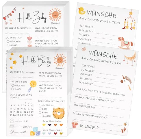 20Pcs Babyparty Spiele Karten, Babyshower Spiele Karten zum Ausfüllen | Deko Baby Shower Party Spiel Jungen und Mädchen,für die Gender Reveal Feier und Babyparty,Beidseitig Bedruckt 2 Muster