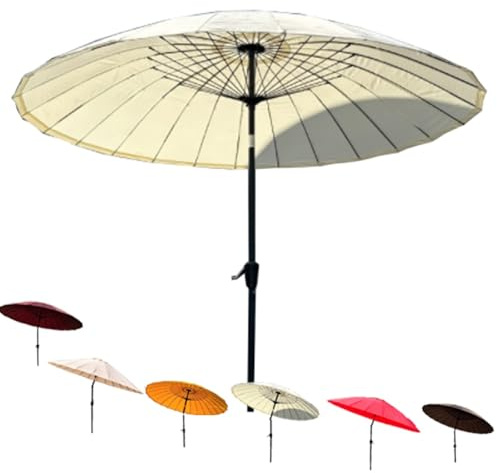 ZIUSFAC Shanghai Sonnenschirm 250 cm Kippbarer Marktschirm Mit Handkurbel Gartenschirm UV-Schutz Terrassenschirm 24 Rippen Balkonschirm(Beige)